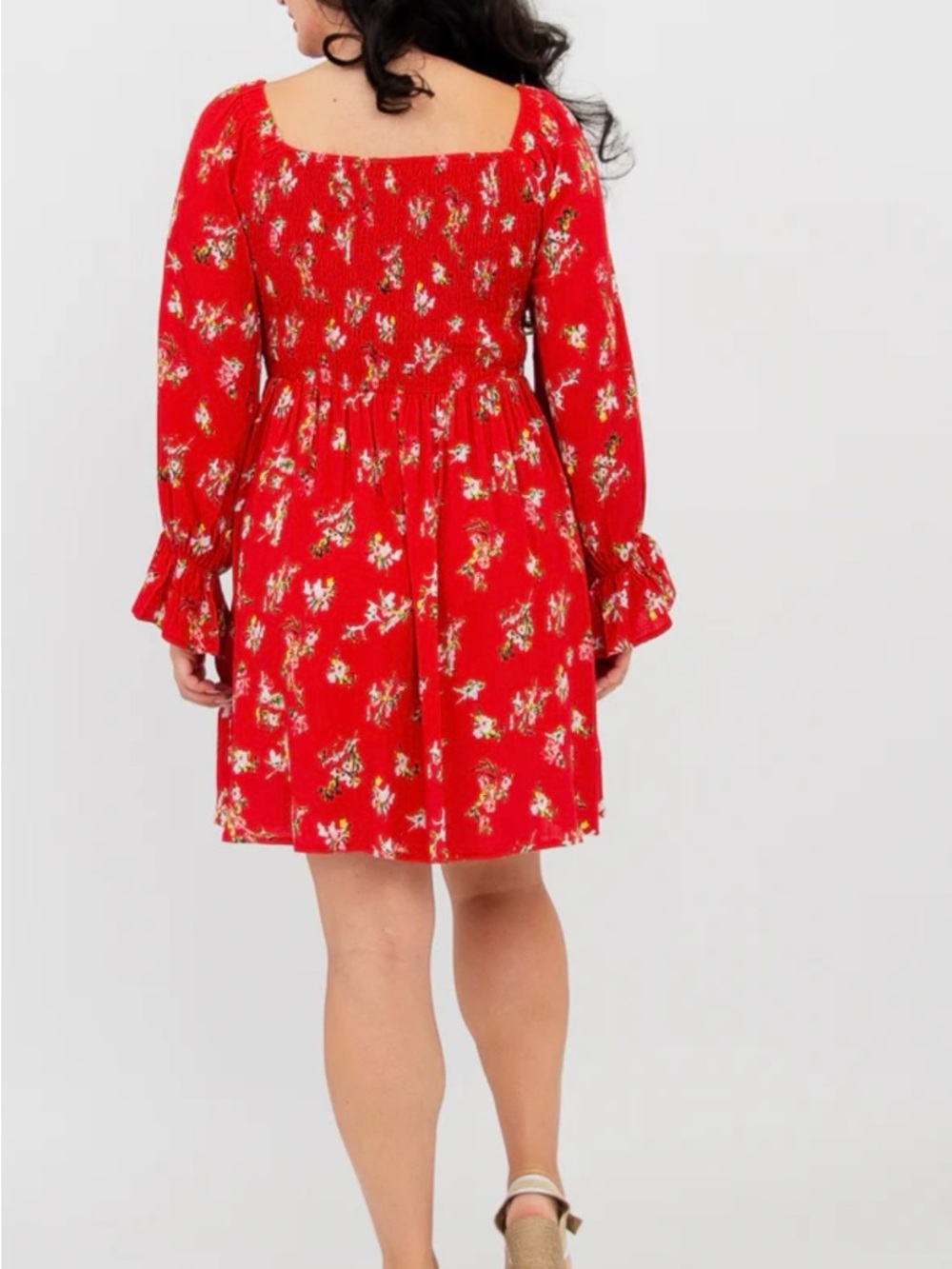 Blue Sky Red Floral Square-Neck Long-Sleeve Kids Dress - Picture 4 of 5